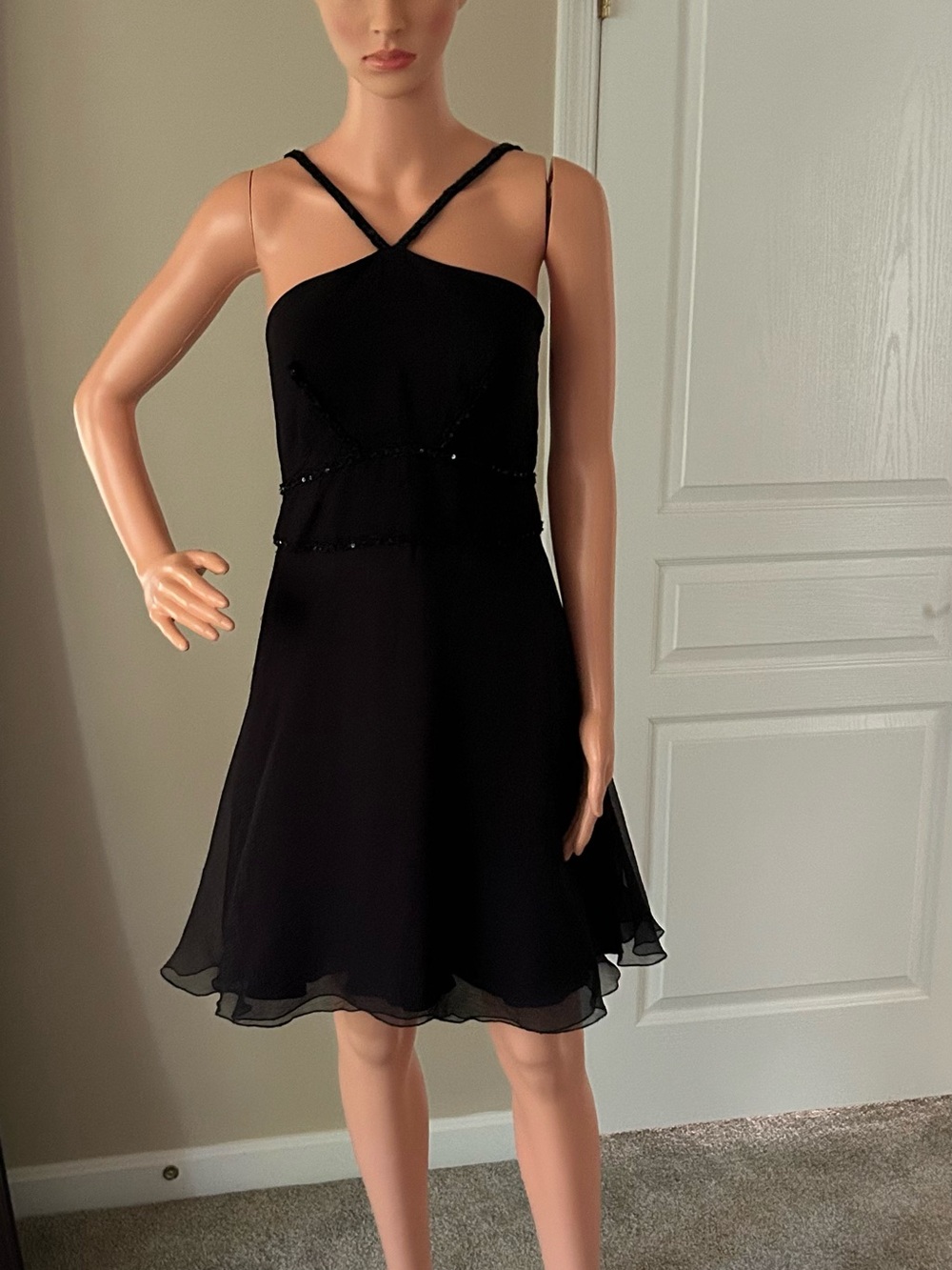 Fendi Black Strappy Midi Dress with Bead Trim
